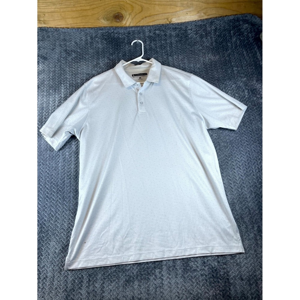 Pebble Beach Dry Luxe Performance Polo Shirt Mens XL Gray Geometric Golf Tennis